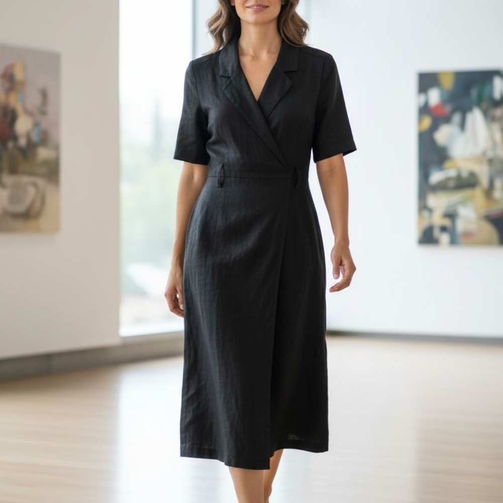 Chic Black Midi Wrap Dress